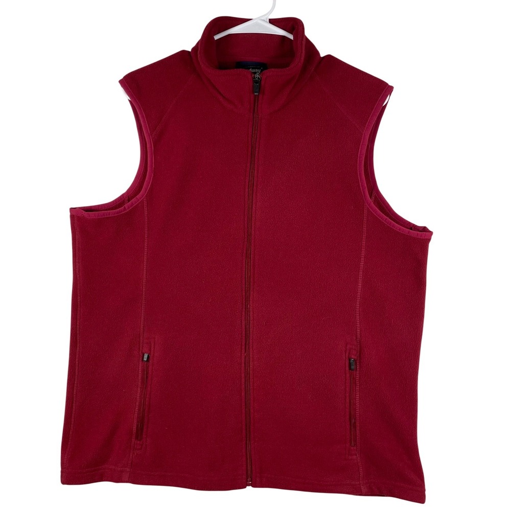 Landway Mens Fleece Vest Red Full Zip Sleeveless Jacket Medium LOT 6006